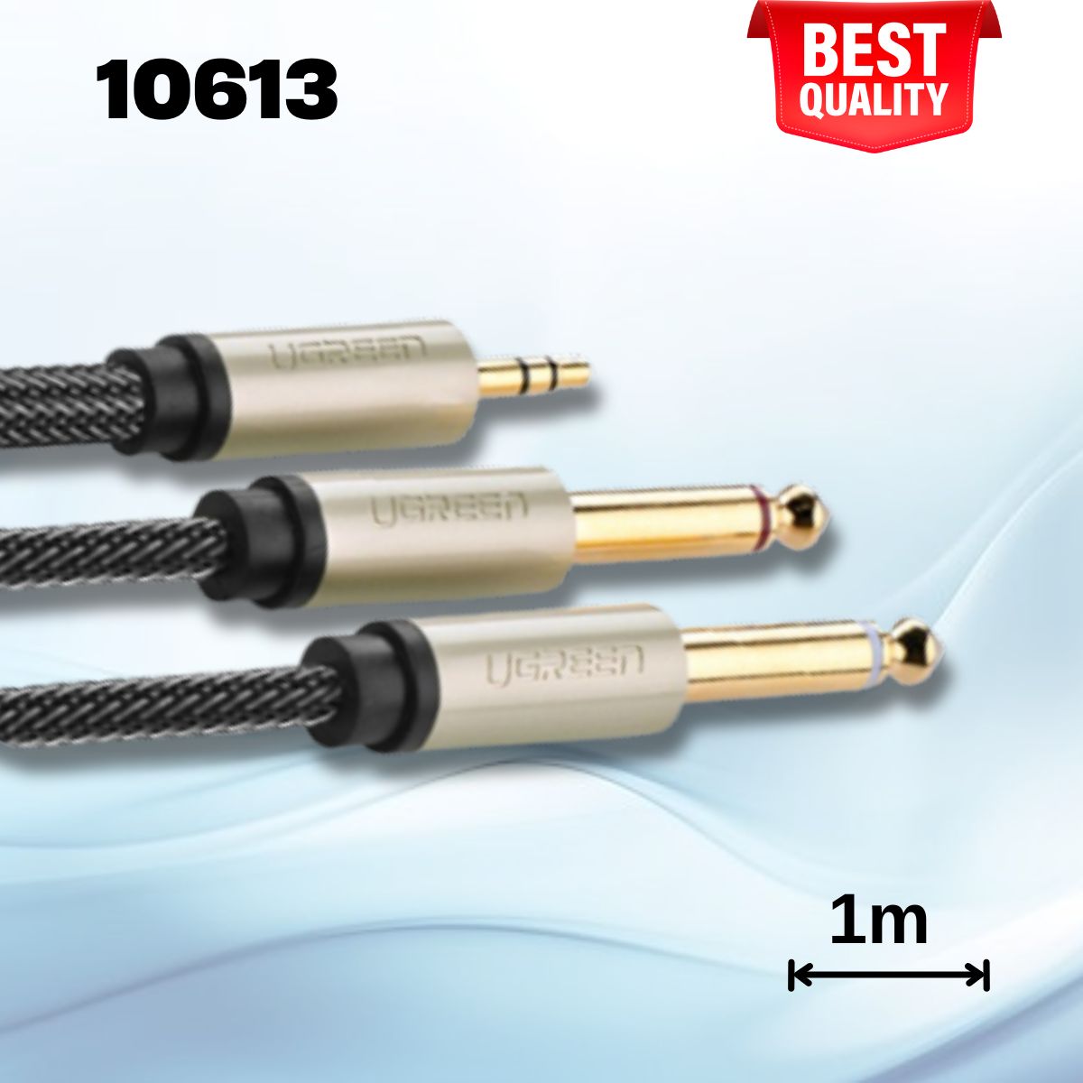 Cáp Audio 3,5mm to 2 đầu 6,5mm Ugreen 10613 dài 1m, Đầu mạ vàng cao cấp