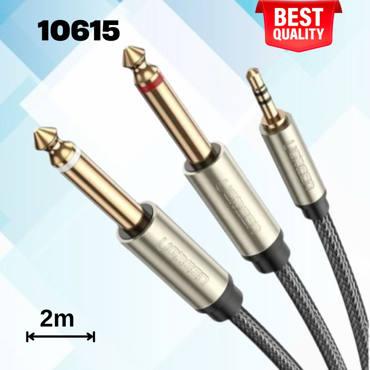 Cáp Audio 3,5mm to 2 đầu 6,5mm dài 2m chính hãng Ugreen 10615 mạ vàng cao cấp