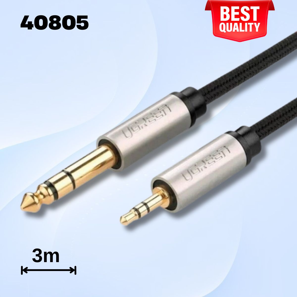 Cáp âm thanh Audio 3.5mm to 6.5mm Ugreen 40805 dài 3m, Đầu nối mạ vàng cao cấp