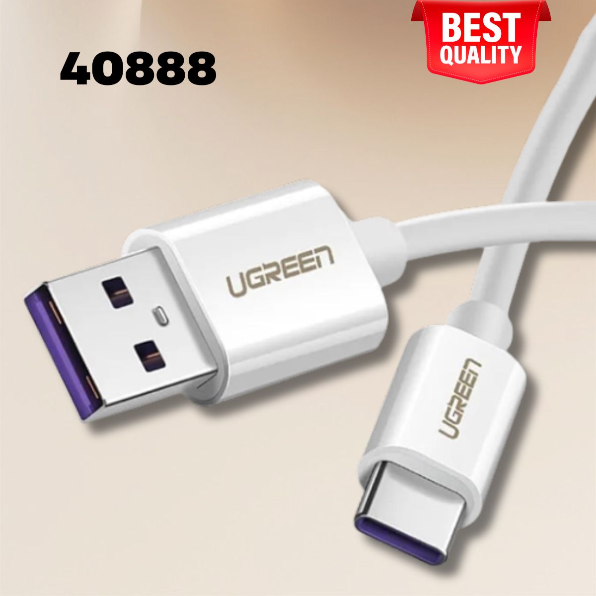 Cáp sạc nhanh USB Type C 5A Super Charger Ugreen 40888 dài 1m, Màu trắng, Công suất 4.5V/5A