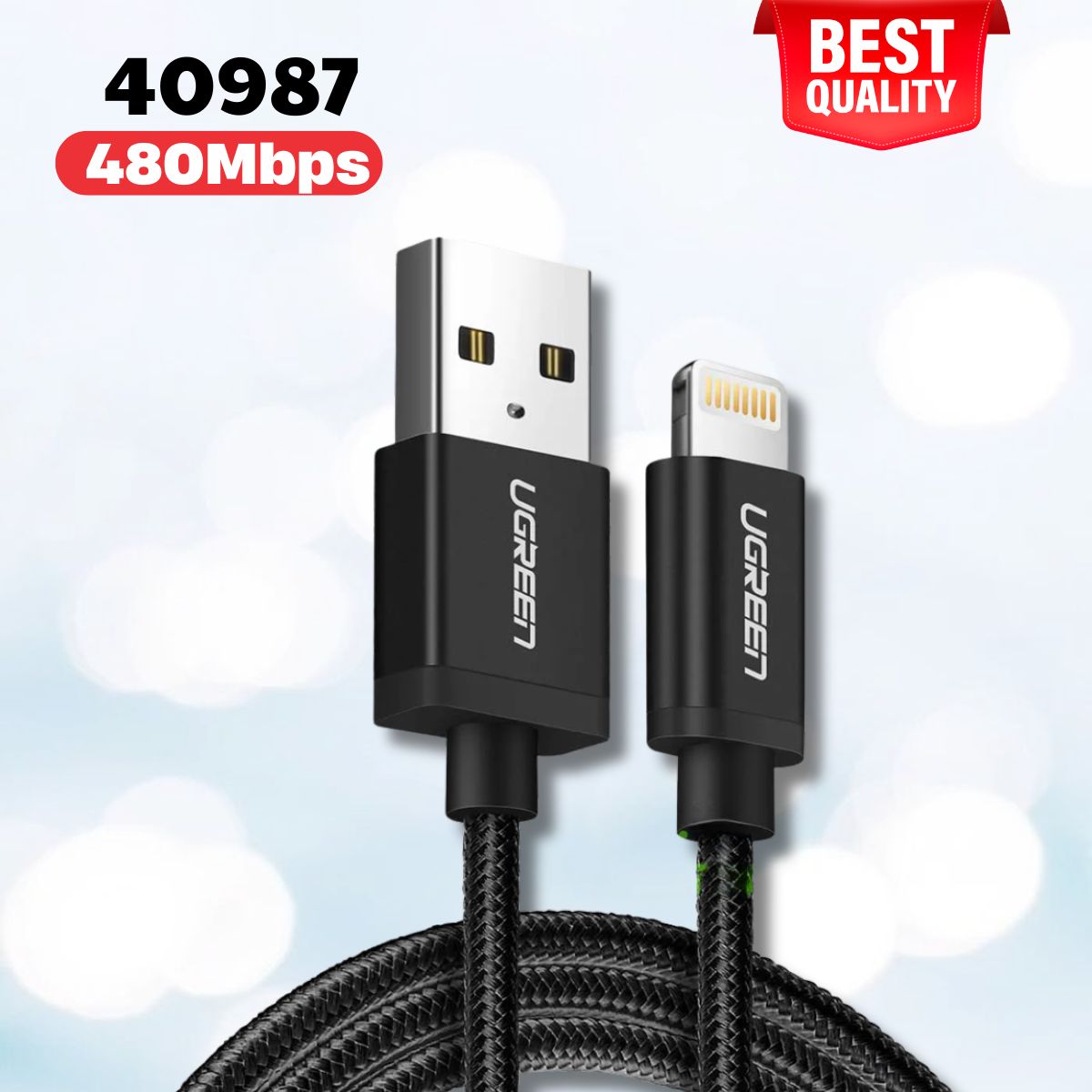 Cáp sạc USB Lightning cho IPhone Ugreen 40987 dài 2m Tốc độ 480Mbps, Sạc nhanh