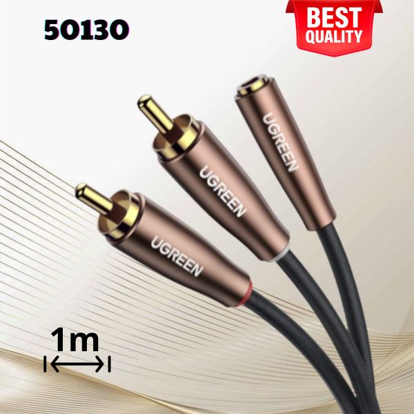 Cáp chuyển đổi âm thanh Ugreen 50130 3.5mm sang 2 cổng RCA dương dài 1M bện nylon cao cấp (màu nâu) cao cấp