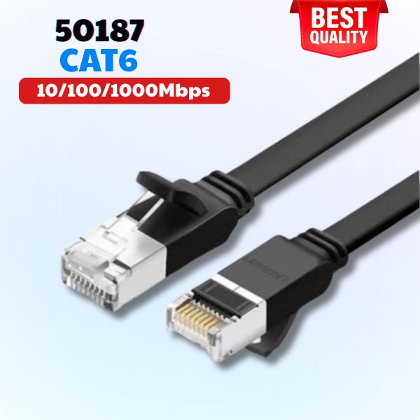 Cáp mạng LAN CAT6 Ugreen 50188 dài 8m Dẹt Màu đen, Kết nối 10, 100,1000 Base-T