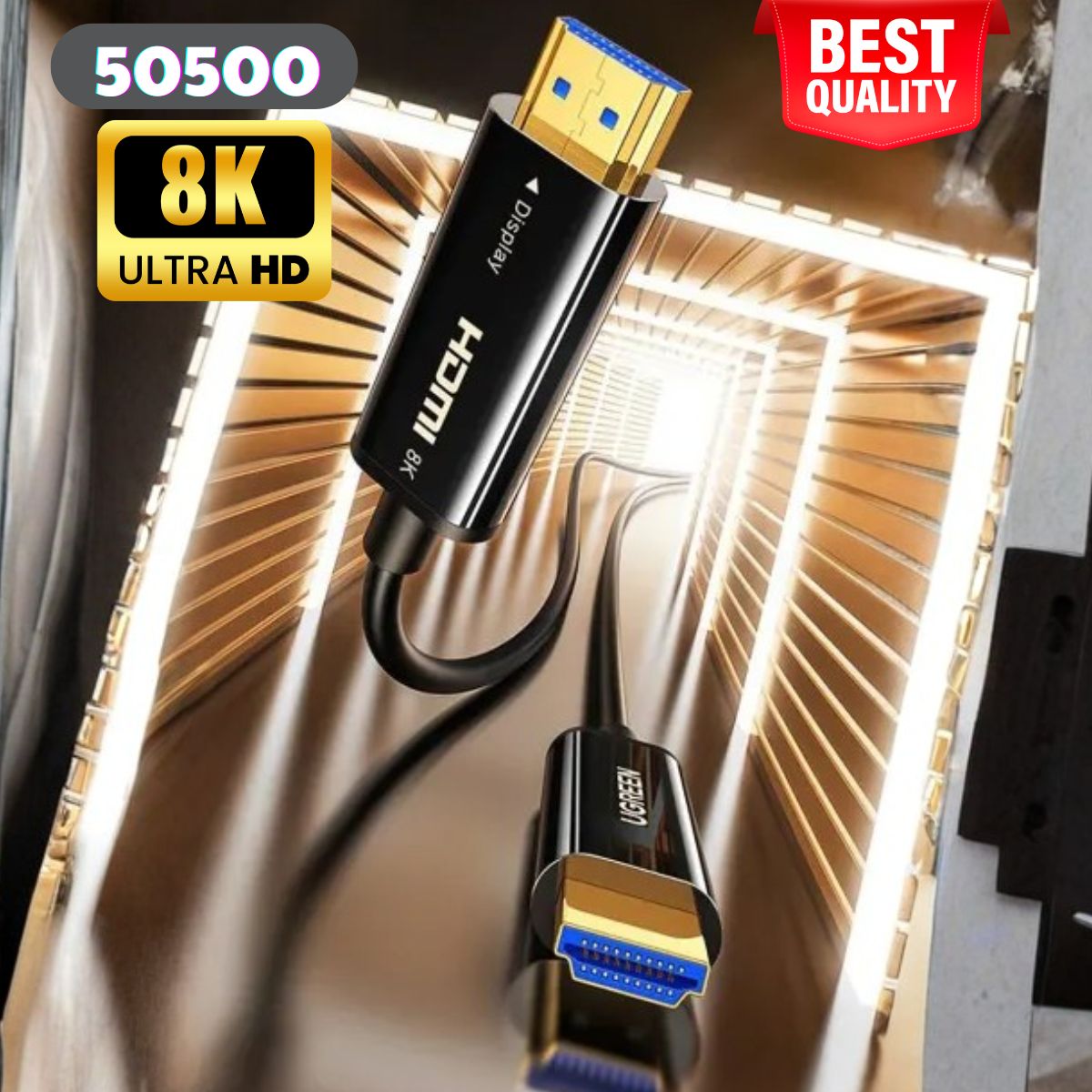 Cáp HDMI 2.1 Sợi Quang Ugreen 50500 Dài 50M Hỗ Trợ 8K@60Hz HDR, EARC