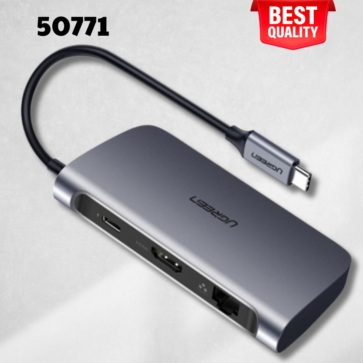 Ugreen 50771 CM212 Bộ chuyển đổi TYPE C sang 2 USB 3.0 + HDMI + LAN + hỗ trợ nguồn TYPE C