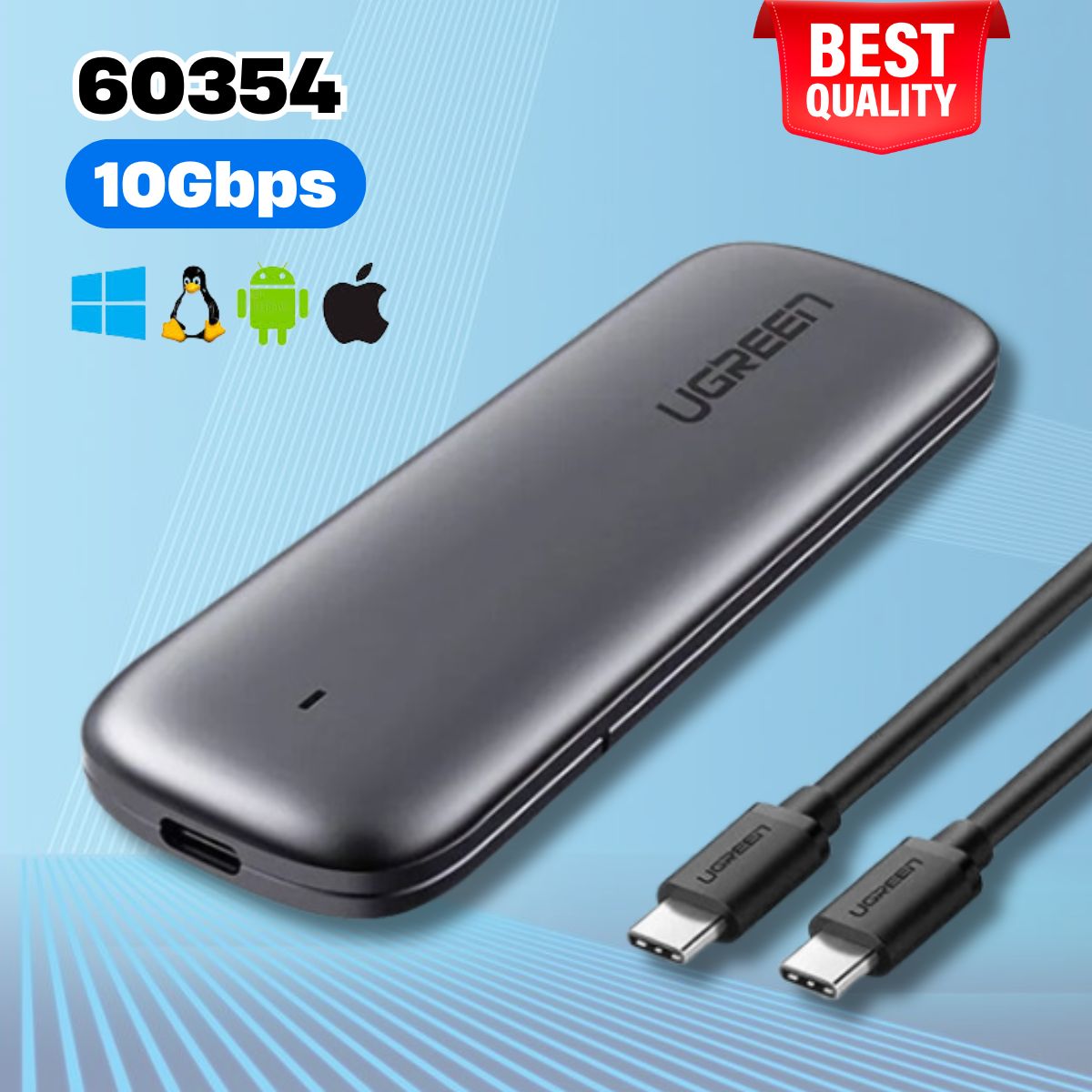 Hộp box đựng ổ cứng SSD M.2 B-Key USB Type-C Ugreen 60354 CM238 Hỗ trợ 10Gbps, Màu xám