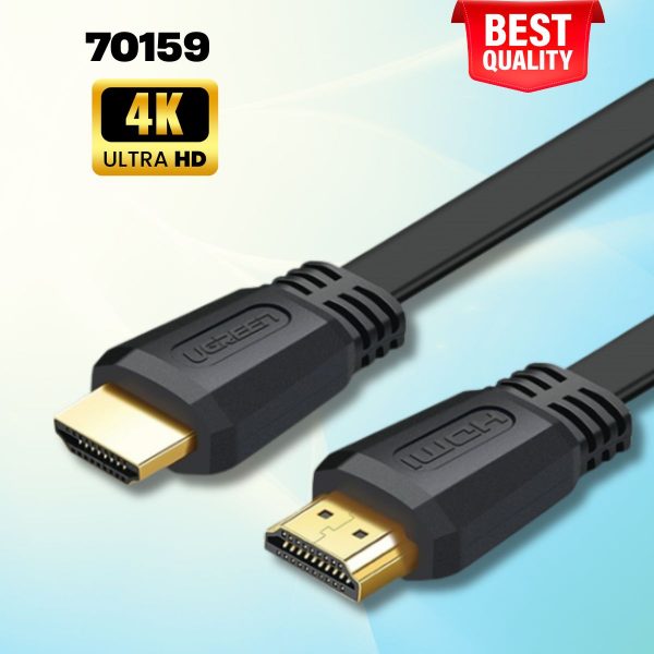 Cáp HDMI 2.0 Ugreen 70159 4K@60Hz Dây dẹt siêu mỏng, Dài 2m, Đầu cáp mạ kim loại 24K