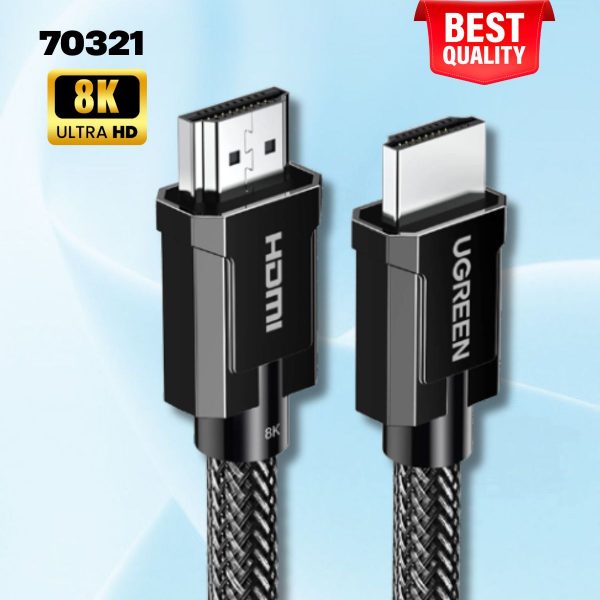 Dây HDMI 2.1 Ugreen 70321 Dài 2m, Màu đen, Độ phân giải 8K 60Hz, HDR động