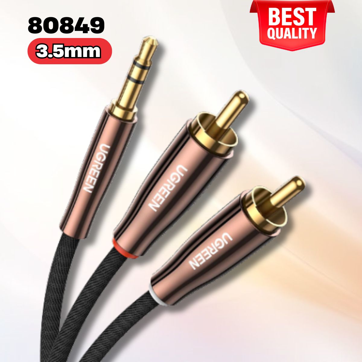 Cáp Audio âm thanh Ugreen 80849 dài 5m, 3.5mm Ra 2 Đầu RCA