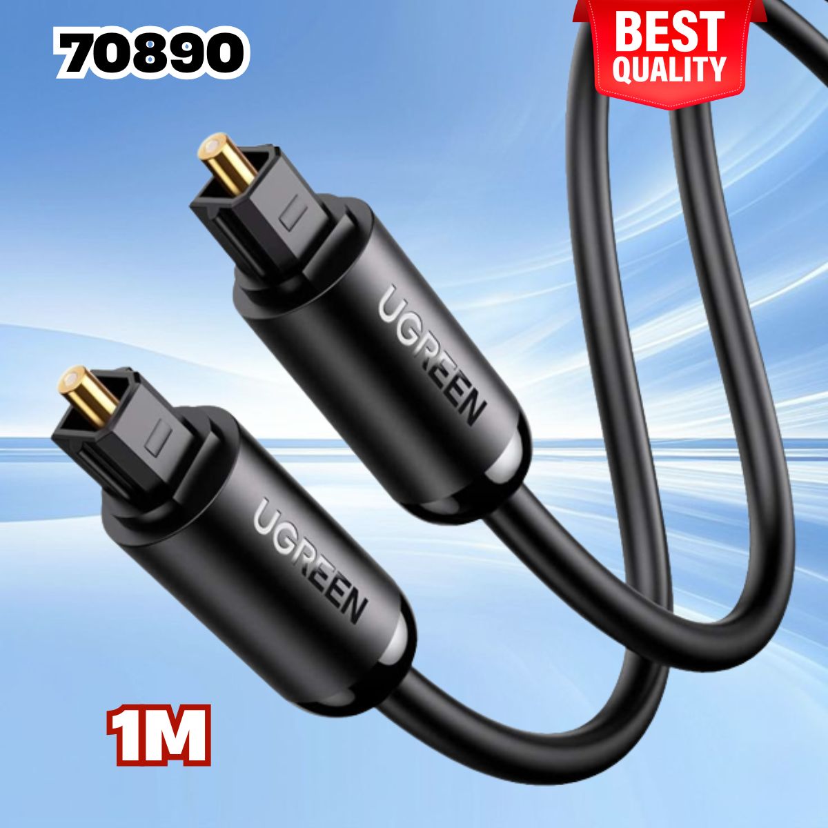 Cáp quang âm thanh Ugreen 70890 Digital Optical Audio Toslink Dài 1m, Mạ vàng 24K
