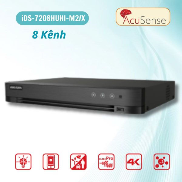 Đầu ghi hình Hikvision iDS-7208HUHI-M2/X AcuSense 8 kênh 5MP, Hỗ trợ 4 kênh cảnh báo so sánh khuôn mặt