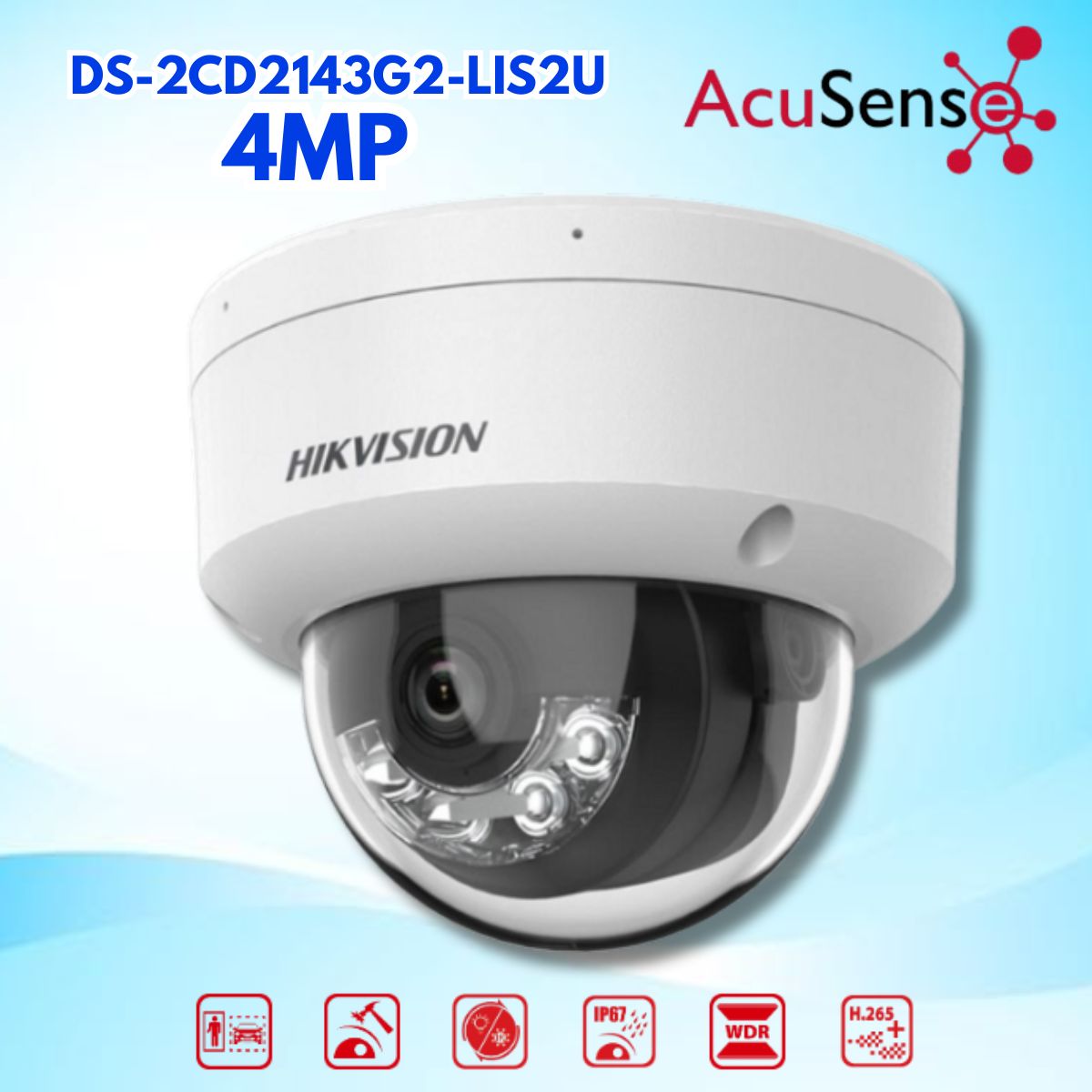 Camera Hikvision DS-2CD2143G2-LIS2U 4MP Ultra HD, WDR 120 dB, Acusense Hybrid Light 4MP, Hồng ngoại 30m, Mic kép