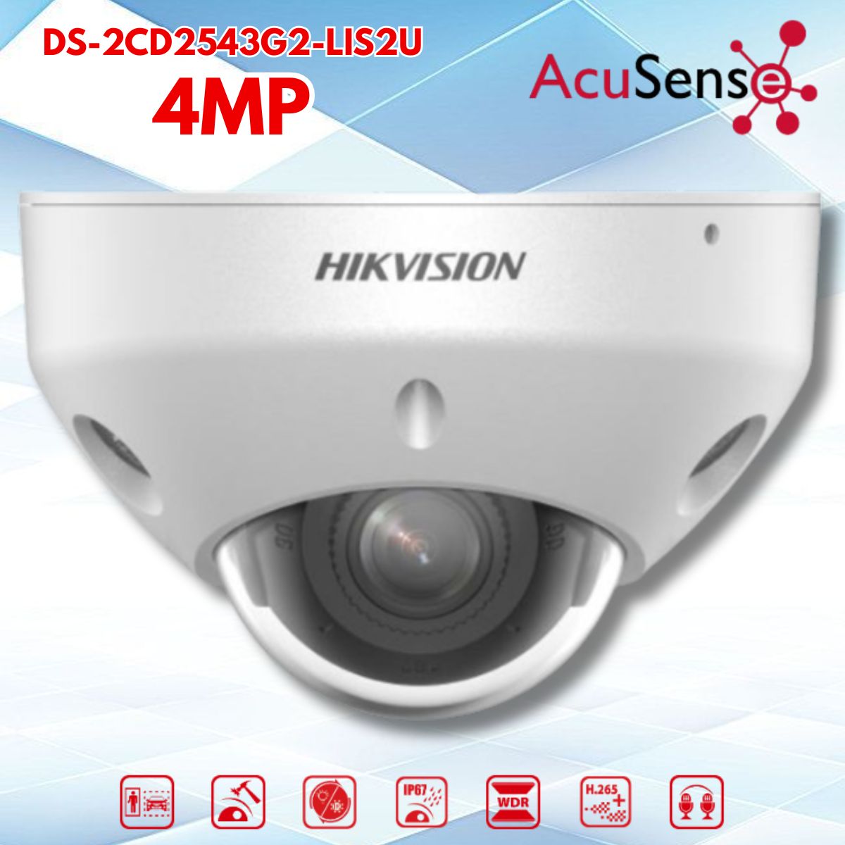 Camera Hikvision Mini Dome DS-2CD2543G2-LIS2U 4MP, AcuSense phát hiện người & xe, WDR 120dB