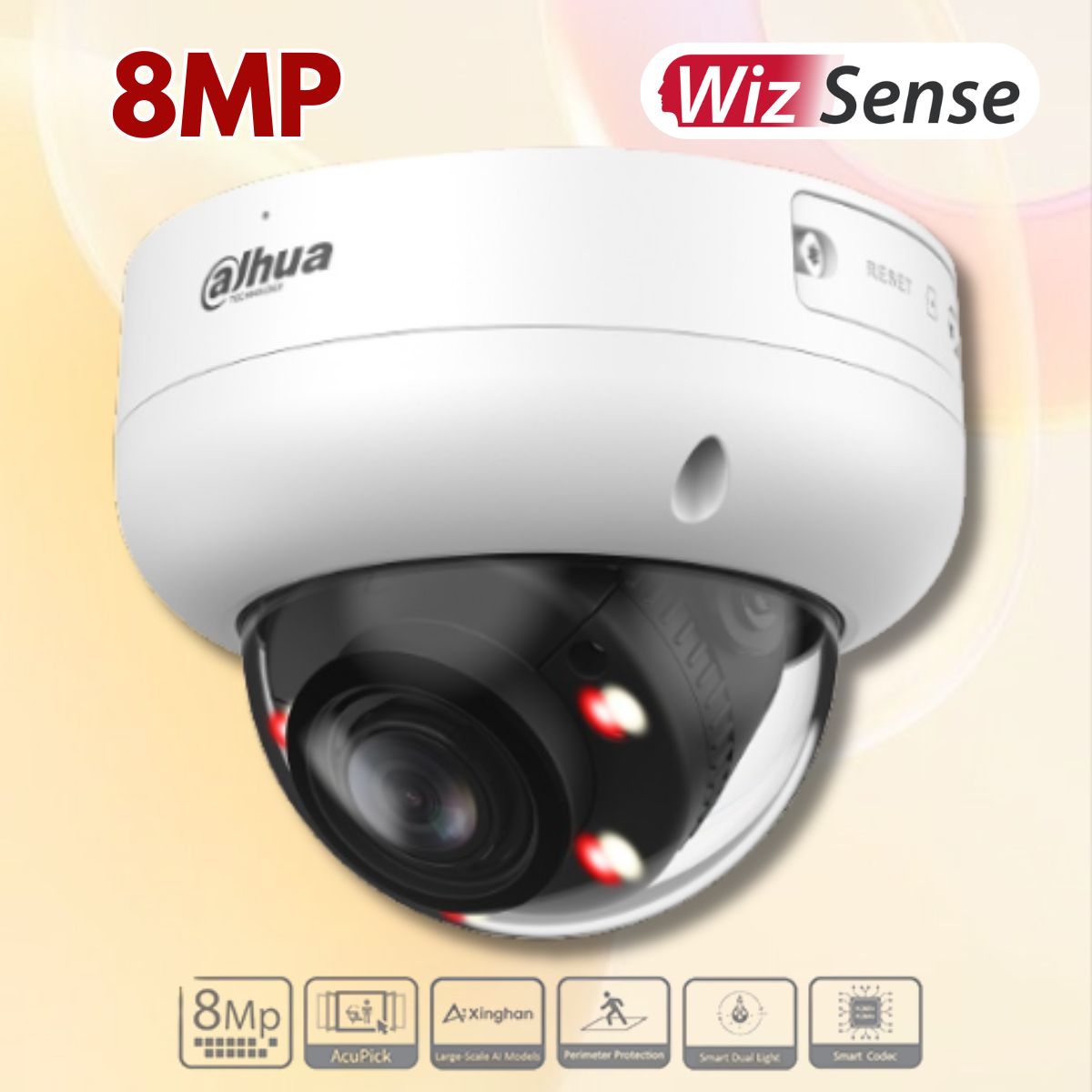 Camera Dahua DH-IPC-HDBW3849RP-ZAS-IL 8MP, Đèn LED kép, Hồng ngoại 50m, Tích hợp Mic, 12VDC, PoE