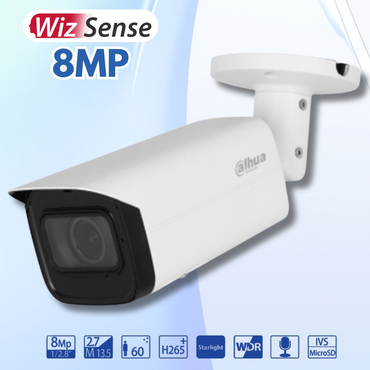 Dahua DH-IPC-HFW3841T-ZAS-S2 - Camera Bullet 8MP, Ống kính Varifocal 2.7–13.5 mm, Hồng ngoại 60m, Tích hợp Mic