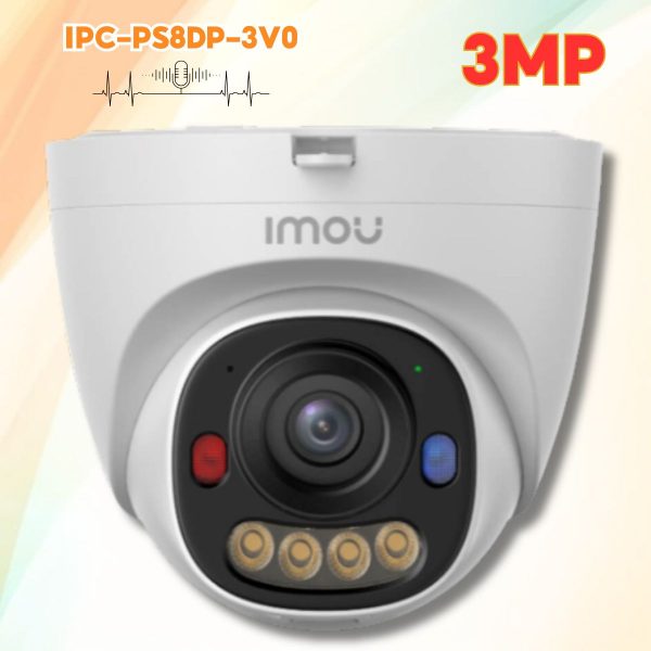 Camera Turret Imou IPC-PS8DP-3V0 3MP, Đèn báo động xanh đỏ, Tích hợp MIC, Ống kính Varifocal 2.8mm / 3.6mm, IR 30m