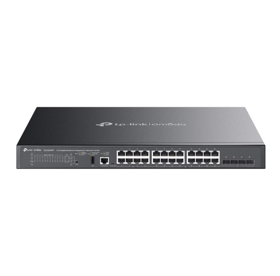 Switch mạng Tp-Link Omada SG5428XMPP Lite L3 Managed PoE 500W, 24 cổng Gigabit và 4 khe cắm 10G, Xếp chồng vật lý lên đến 4 thiết bị