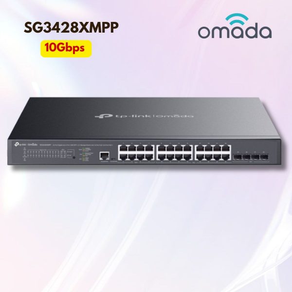 Switch Managed PoE++ 500W Omada SG3428XMPP: 8 Cổng 90W, 16 Cổng PoE+, 4 Khe 10G SFP+, Uplink 10Gbps
