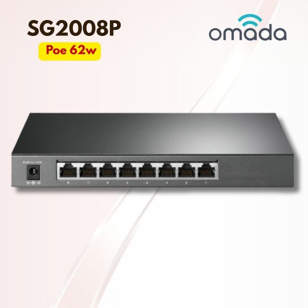 Switch Smart JetStream Omada SG2008P 8 cổng Gigabit với 4 cổng PoE+, Nguồn 62W, Tích hợp Omada SDN, Vận hành êm ái