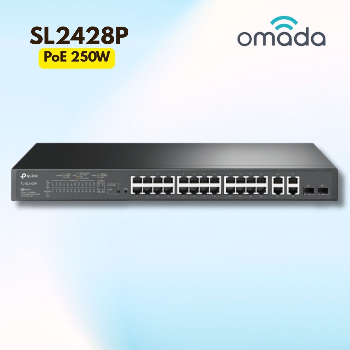 Switch 24 Cổng PoE+ Omada SL2428P - Công suất 250W, 4 Cổng Gigabit, Managed L2, Uplink Gigabit