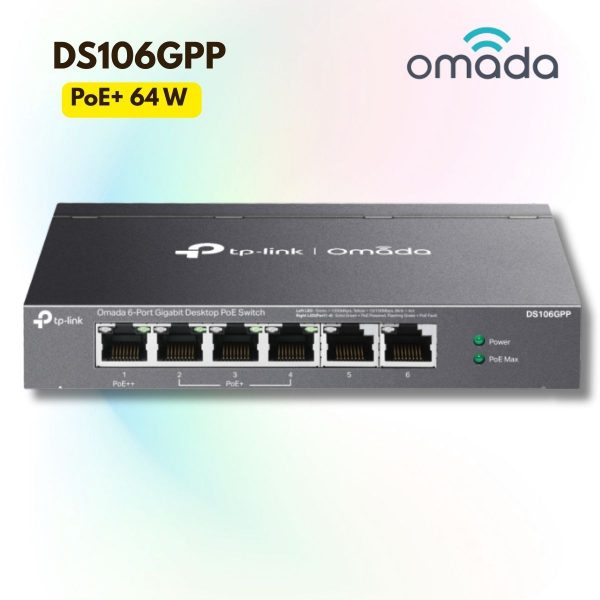 Switch 6 cổng Gigabit PoE Omada DS106GPP Chuyên dụng cho Camera IP & WiFi 6, 3 cổng PoE+ và 1 cổng PoE++, Truyền xa 250m, Tự khôi phục PoE