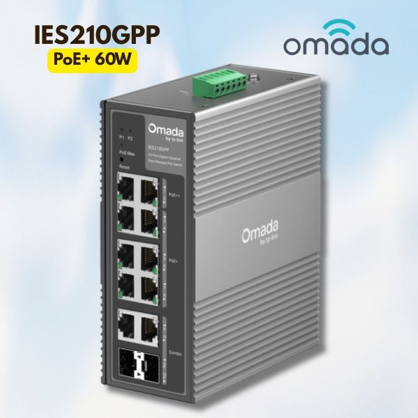 Switch Công nghiệp Gigabit 10 cổng Omada IES210GPP 2 Cổng PoE++ 60W, 6 Cổng PoE+, Chịu nhiệt 75°C, Truyền xa 250m