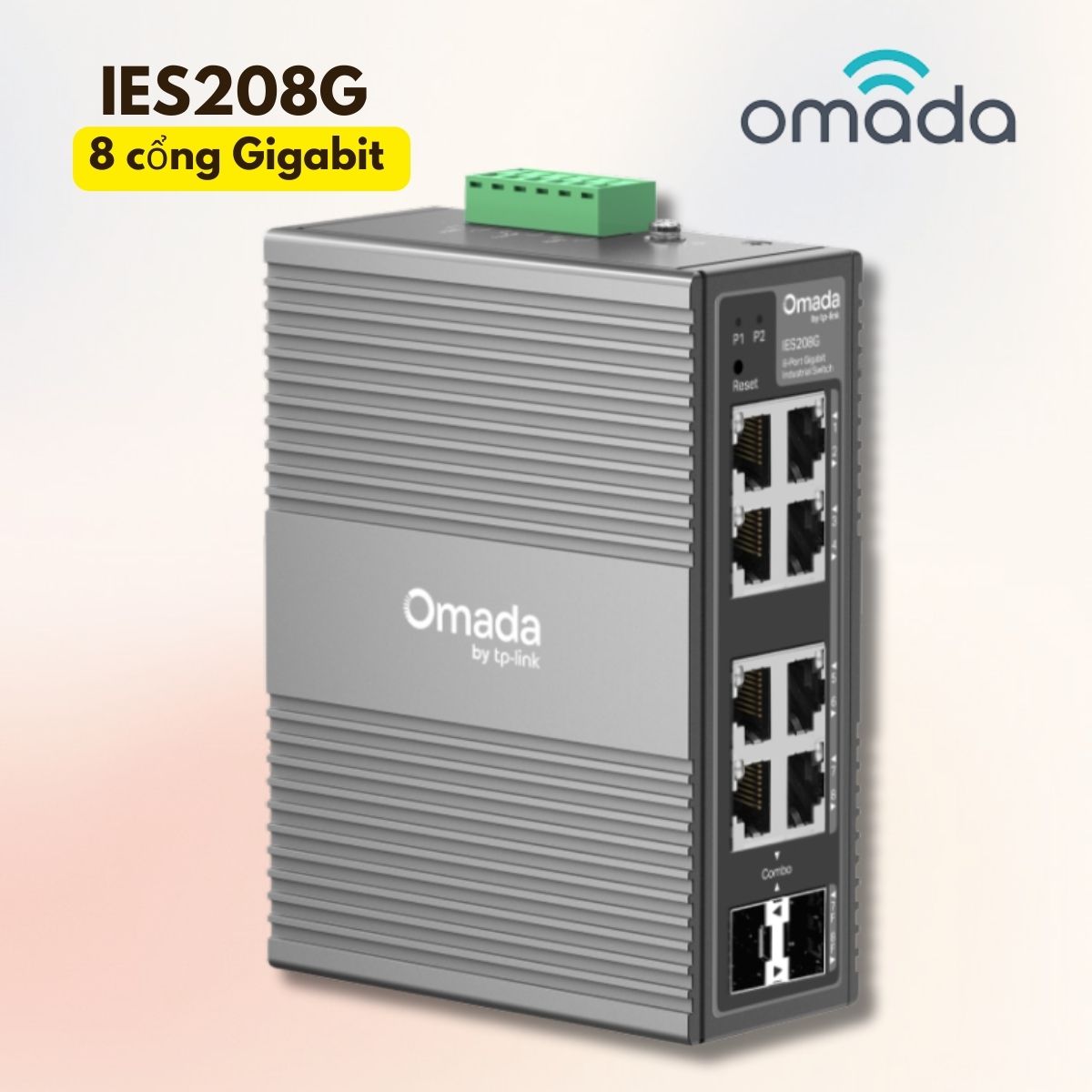 Switch công nghiệp 8 cổng Omada IES208G 6 cổng RJ45, 2 cổng kết hợp RJ45/SFP, Quản lý đám mây Omada SDN Cloud