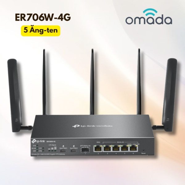 Router WiFi 6 4G+ TP-Link Omada ER706W-4G  AX3000, 1 Khe Nano SIM, VPN WireGuard