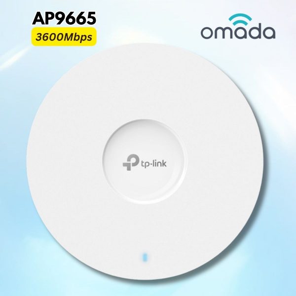 Access Point wifi 6 gắn trần Omada AP9665 AX3600, Chịu tải 1000+ Thiết bị, Tốc độ 3600Mbps, 8 Anten ngầm, Quản lý Cloud
