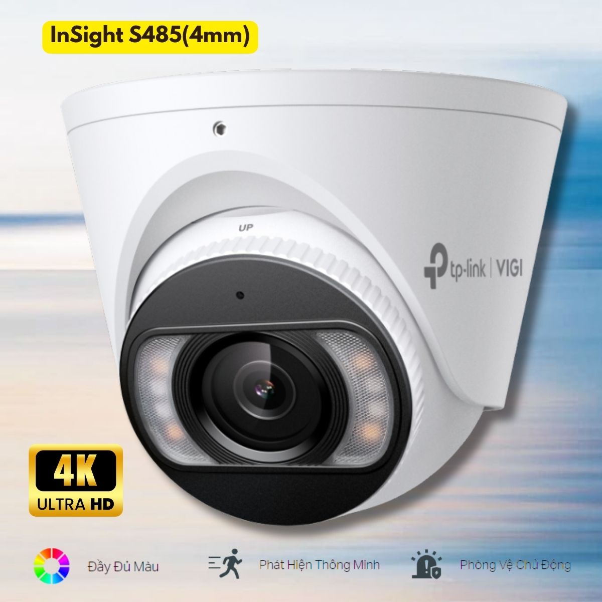 Camera VIGI InSight S485(4mm) 8MP - Full-Color & IR 30m, Đàm thoại 2 chiều, Công nghệ 120dB WDR, 12V DC/PoE