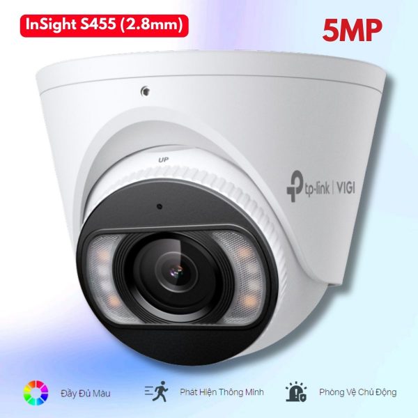 Camera TP-Link VIGI 5MP InSight S455 (2.8mm) Full-Color 24/7 & IR 30m, Mic & Loa tích hợp, Nhận diện người và phương tiện
