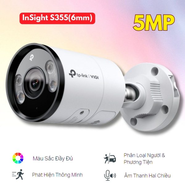 Camera thân trụ ngoài trời 5MP InSight S355(6mm) Zoom chi tiết, Full-Color & IR (Lên đến 30m), Tích hợp loa & mic, IP67
