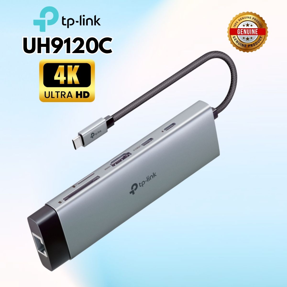 Bộ chuyển đổi Type-C  9 trong 1 TP-Link UH9120C Sạc nhanh 100W, Tốc độ 5 Gbps, UH9120C HDMI 4K, LAN Gigabit, Đọc Thẻ SD/TF