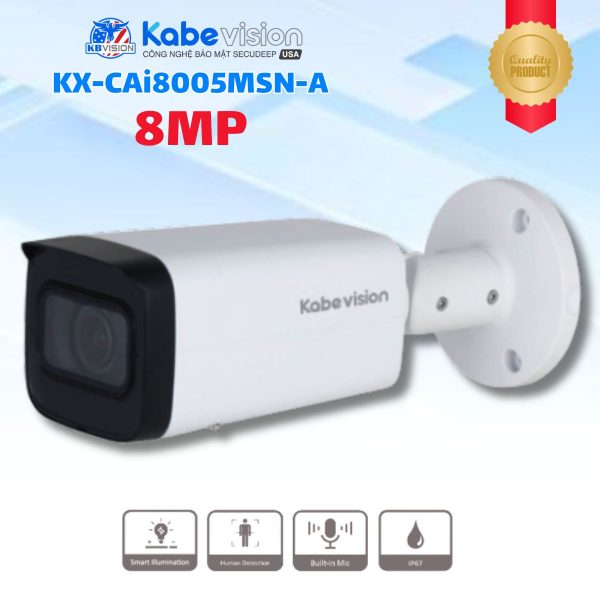 Camera IP thân 8MP Kabevision KX-CAi8005MSN-A - Ống Kính Motorized 2.7mm-13.5mm, Phân biệt Người/Xe, Có Mic, IR60m, IP67