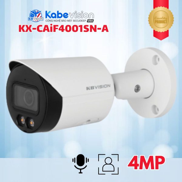 Camera IP ngoài trời Kabevision KX-CAiF4001SN-A 4MP - Xem đêm có màu, Tích hợp Mic, Phân biệt người & xe, LED 30m, Hỗ trợ thẻ nhớ up to 256GB, IP67