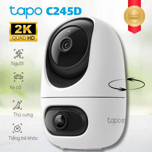 Camera Wifi ống kính kép 2K Tapo C245D Phát hiện người, xe, thú cưng, Đàm thoại 2 chiều, Hồng ngoại 12m