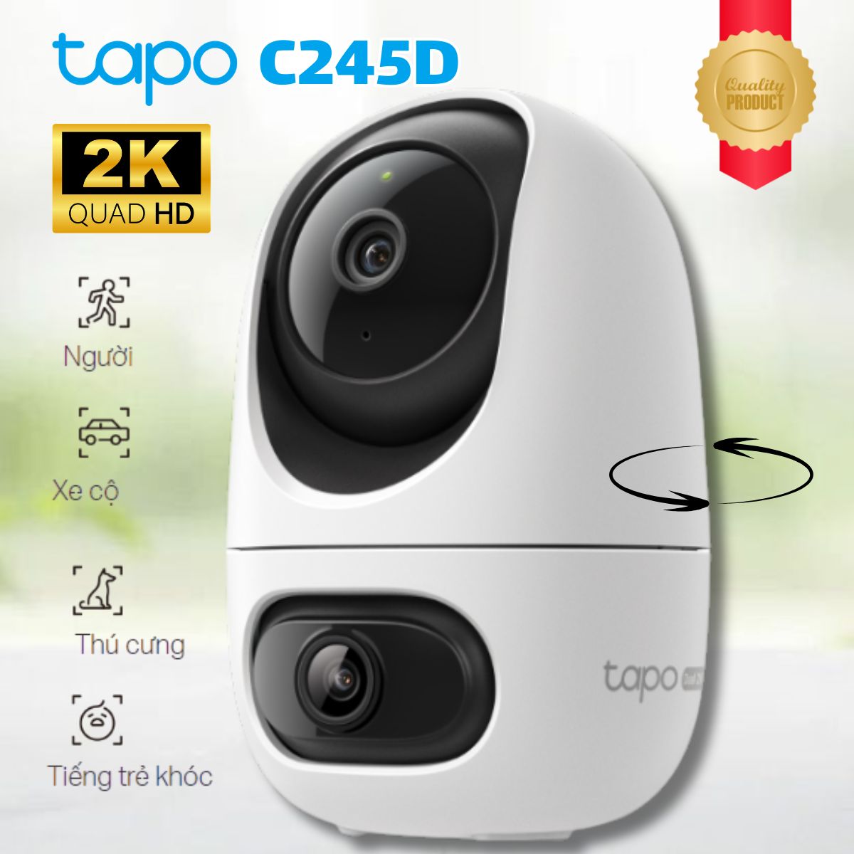 Camera Wifi ống kính kép 2K Tapo C245D Phát hiện người, xe, thú cưng, Đàm thoại 2 chiều, Hồng ngoại 12m