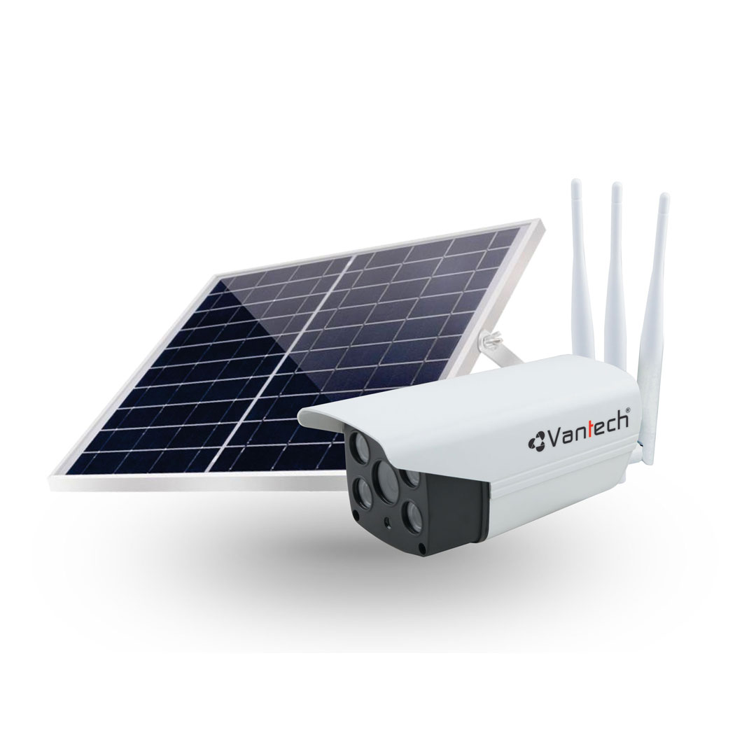 Camera IP wifi AI Vantech V2034 2.0 Megapixel, dùng năng lượng mặt trời, kết nối 4G, MicroSD, P2P