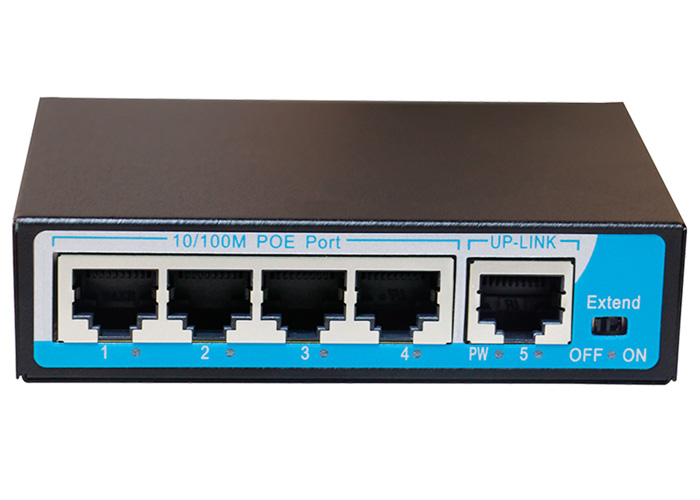 Switch PoE 4 Port HRUI HR901-AF-41 tốc độ 10/100M, 1 Uplink, công suất tổng 48W, Led hiển thị