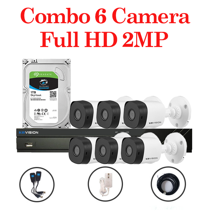 Trọn bộ 6 Camera KX-2111C4 + 1 Đầu ghi hình 8 kênh KBVISION độ phân giải 2 Megapixel