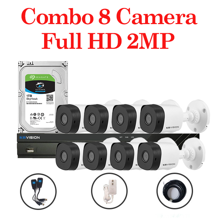 Trọn bộ 8 Camera KX-2111C4 + 1 Đầu ghi hình 8 kênh KBVISION độ phân giải 2 Megapixel
