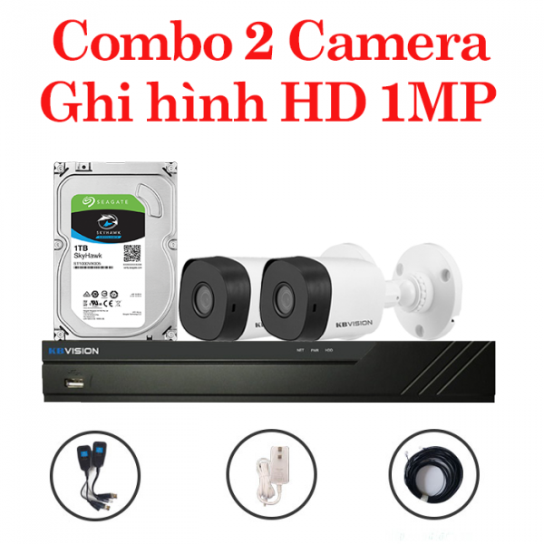 Trọn bộ 2 Camera KX-1001CV4 + 1 Đầu ghi hình 4 kênh KBVISION độ phân giải 1 Megapixel