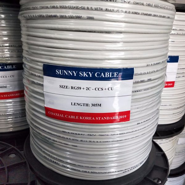 Cáp đồng trục liền nguồn Sunny Sky RG59+2C - CSS+CU chuyên dùng cho camera (305m)