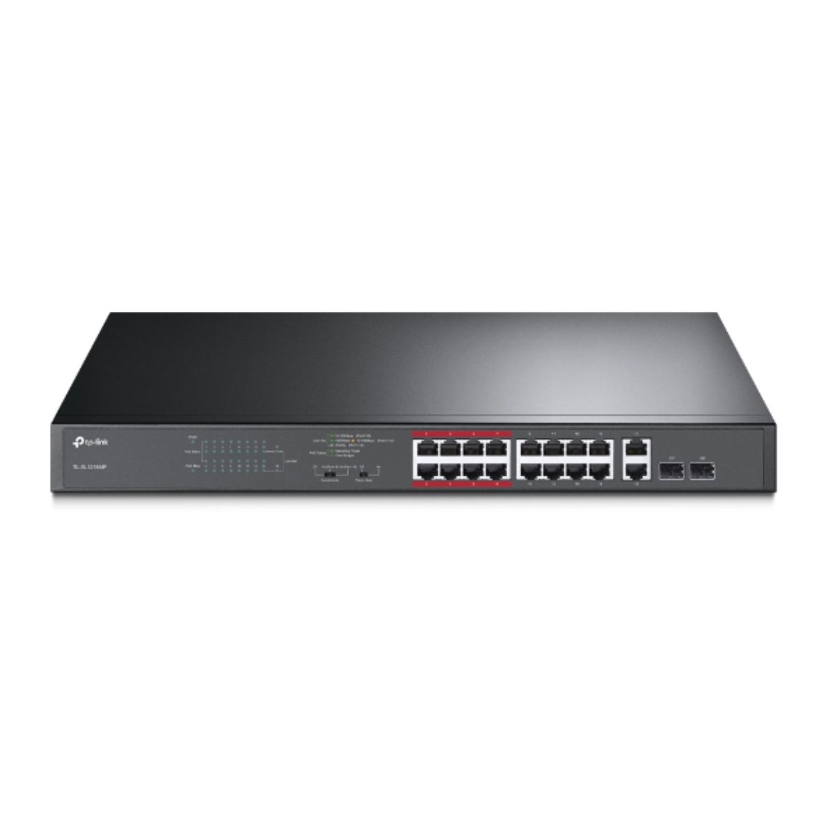 Thiết bị chia mạng PoE TP-Link TL-SL1218MP 16 cổng RJ45 PoE+ 10/100Mbps, 2 cổng RJ45 Gigabit
