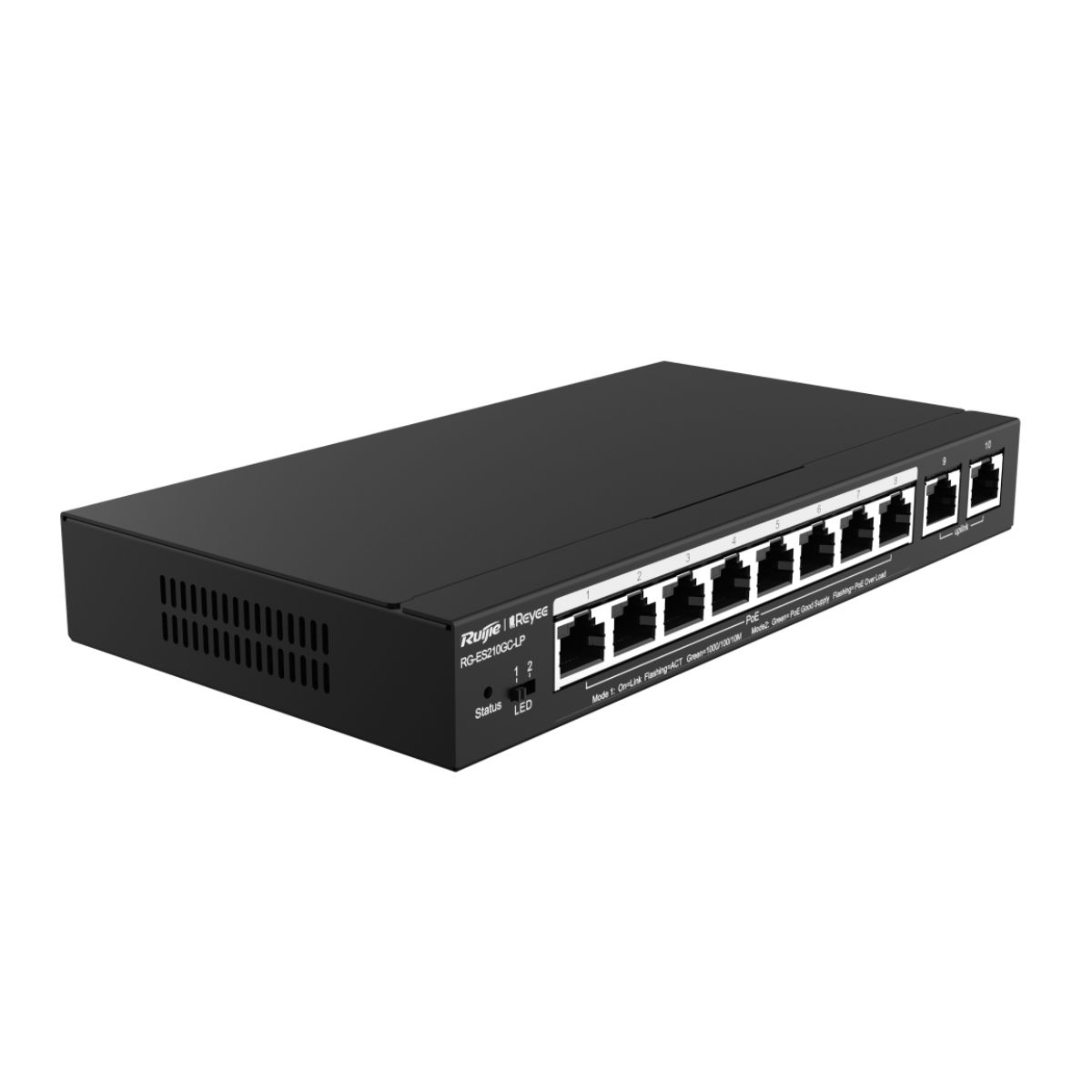 Switch PoE 8 cổng Ruijie RG-ES210GC-LP 8 cổng 10/100/1000 Base-T, 2 cổng uplink