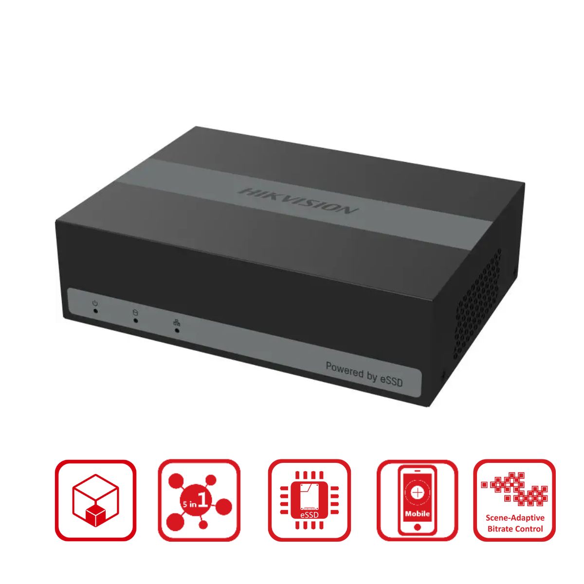 Đầu ghi hình Hybrid TVI - IP nhỏ gọn 4 kênh Hikvision DS-E04HGHI-B có sẵn ổ cứng 330GB eSSD, chống báo động giả