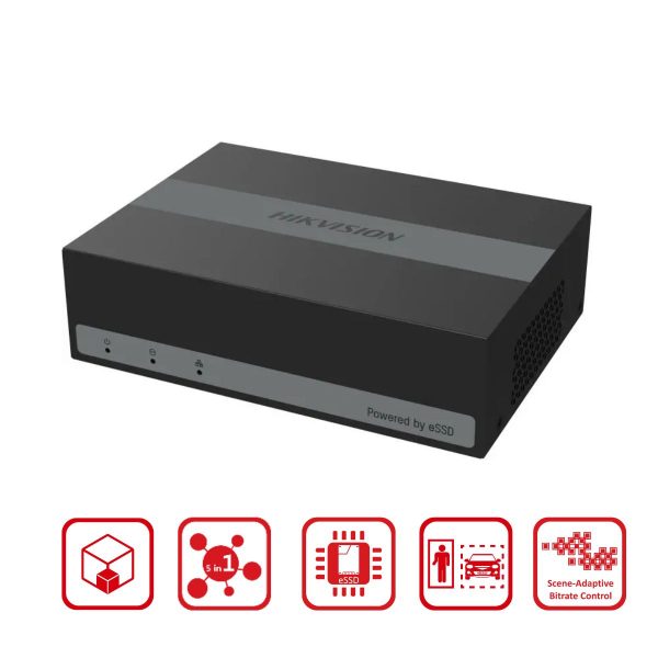 Đầu ghi hình Hybrid TVI - IP HD1080P 4 kênh Hikvision DS-E04HGHI-E ổ cứng eSSD 1TB, phát hiện người và xe thông minh