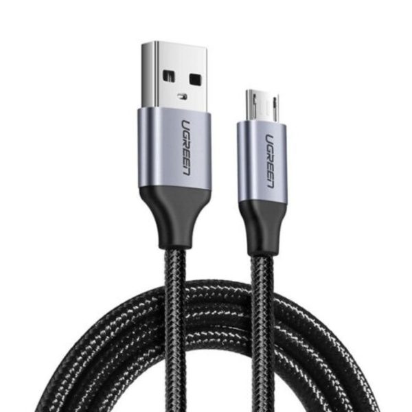 Cáp sạc nhanh 25cm Micro USB Ugreen 60144 US290 vỏ sợi bện siêu bền, màu đen