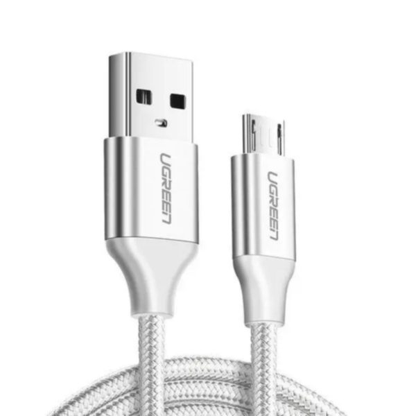 Cáp sạc nhanh Micro USB Ugreen 60149 US290 chiều dài 25cm, màu trắng, sạc ổn định 2A