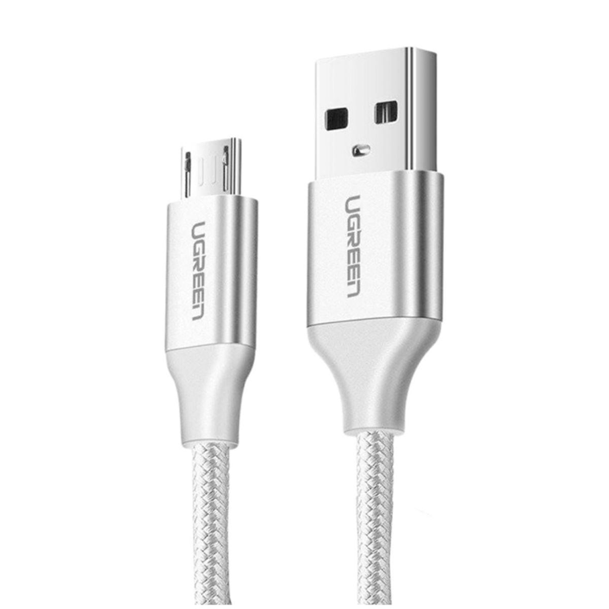 Cáp sạc 1m USB ra Micro USB Ugreen 60151 US290 màu trắng, mạ niken bện nhôm